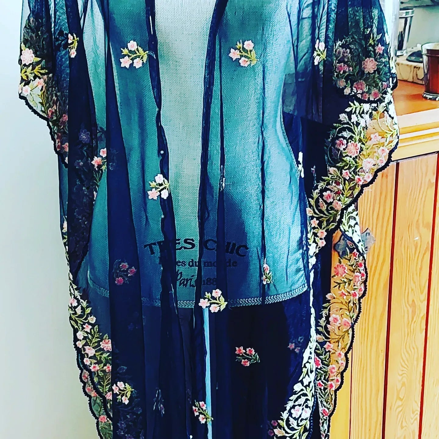 JEMM Designs - BLK Sheer Lace Embroidered Kimono - 1