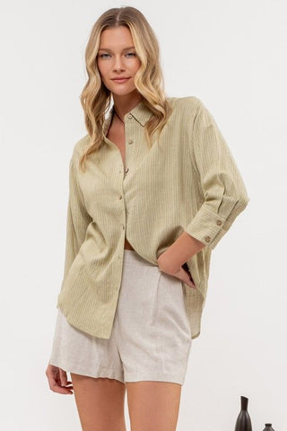 WAVES - STRIPE BUTTON DOWN - OLIVE - 1