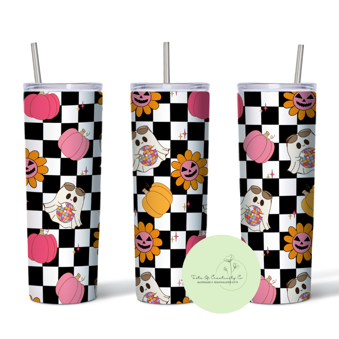 "Retro Disco Ghostie" UV DTF 20oz. Skinny Tumbler - 1