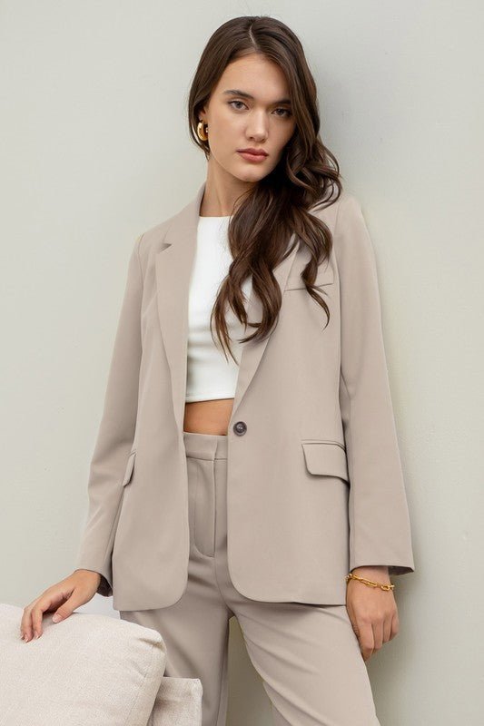 WAVES - SINGLE BUTTON BLAZER - OATMEAL - 1