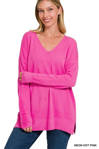 WAVES - SOFT VNECK: NEON HOT PINK - 1