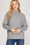 WAVES - SOFT MOCK NECK KNIT - GREY - 1