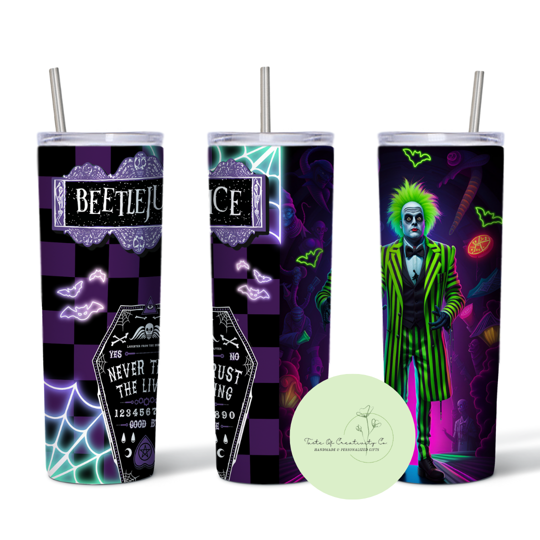 Taste Of Creativity CO. - "Checkered Beetlejuice" 20oz. Skinny Tumbler - 1