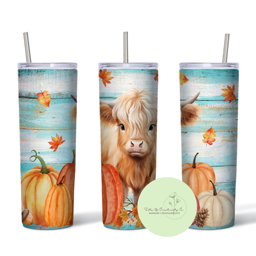 Taste Of Creativity CO. - "Fall Highland Cow" 20oz. Skinny Tumbler - 1