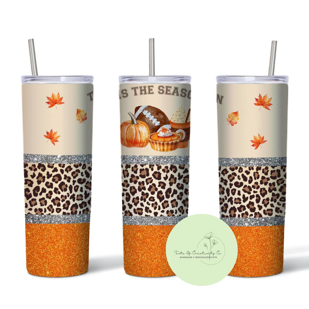Taste Of Creativity CO. - "Tis The Season for Pumpkins and Football" 20oz. Skinny Tumbler - 1