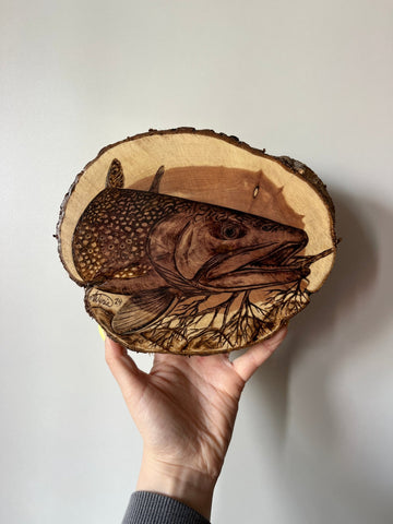 Fishful Thinking Art - “5PM” Original Brook Trout Woodburning - 1