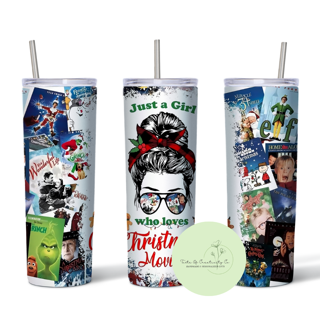 Taste Of Creativity CO. - "Just a Girl Who Loves Christmas Movies" 20oz. Skinny Tumbler - 1