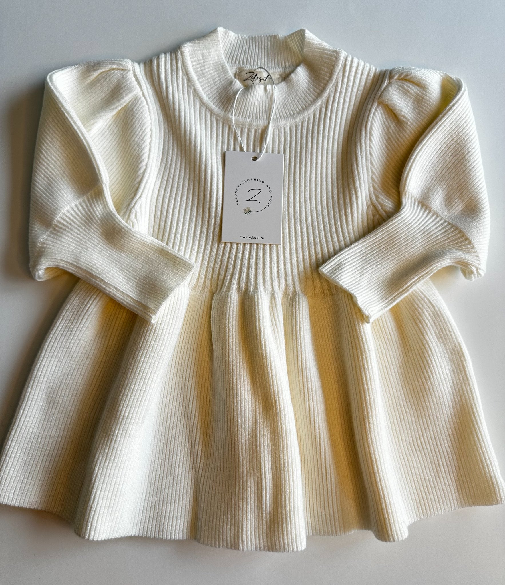Zcloset - Cuddle Cloud Dress (White & Beige) - 4