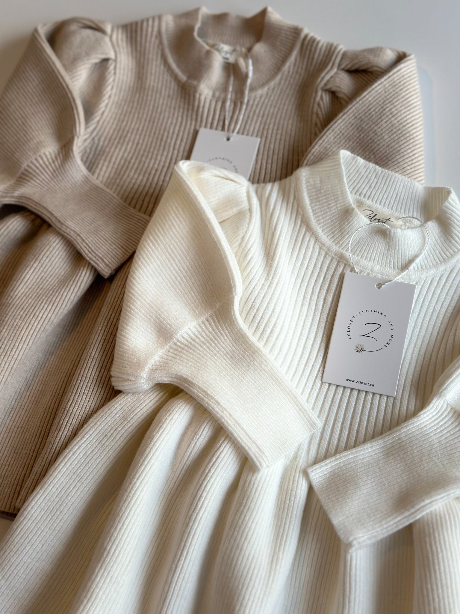 Zcloset - Cuddle Cloud Dress (White & Beige) - 2