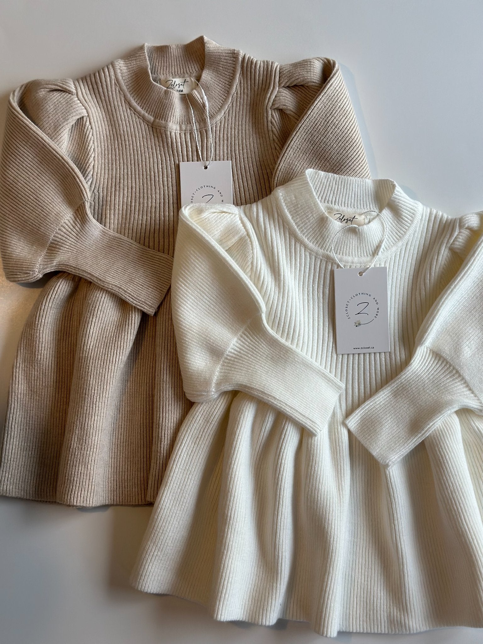 Zcloset - Cuddle Cloud Dress (White & Beige) - 1