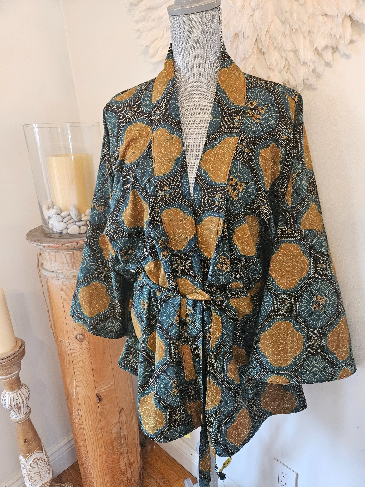 Handblock Cardigan w/Belt - 1