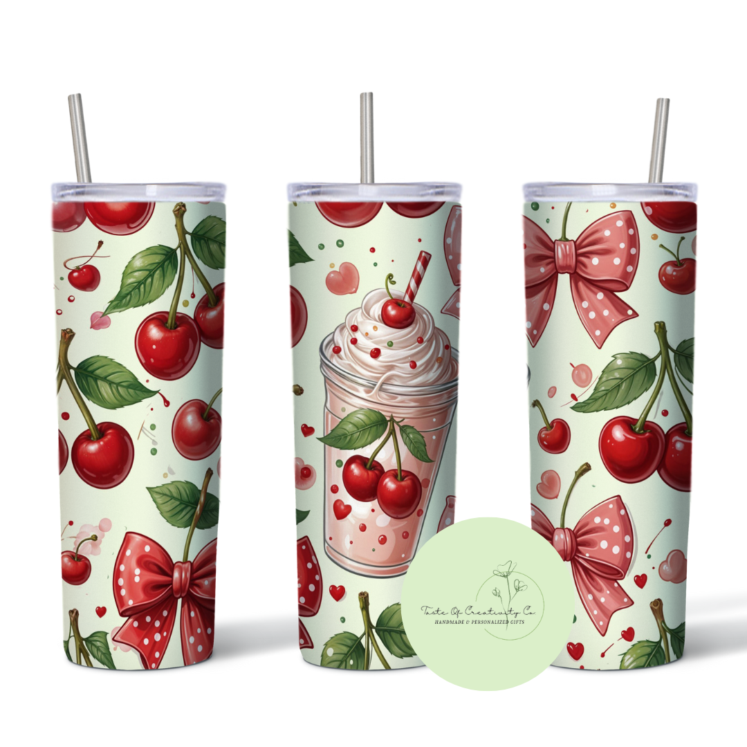 Taste Of Creativity CO. - "Cherry Frappe & Coquettes" 20oz. Skinny Tumbler - 1