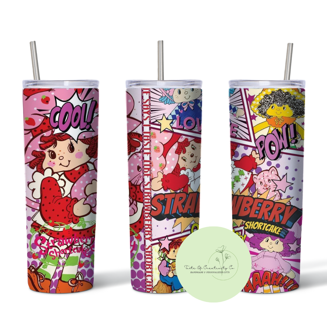 Taste Of Creativity CO. - "Strawberry Shortcake Retro Comic Strip" 20oz. Skinny Tumbler - 1