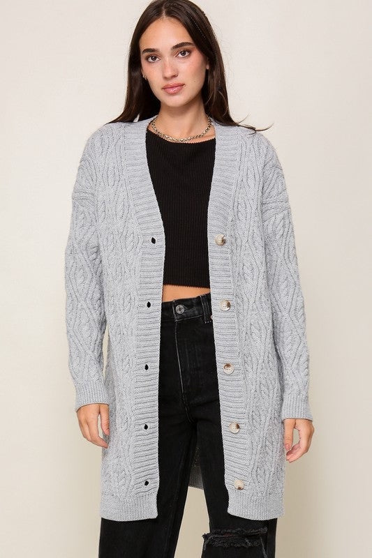 WAVES - CABLE KNIT CARDIGAN - GREY - 1