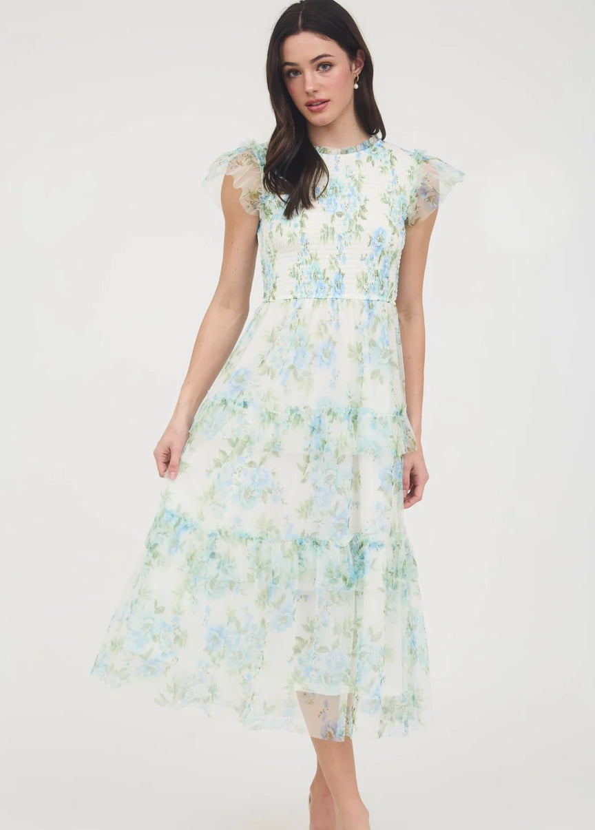 WAVES - FLORAL TIERED TULLE MIDI