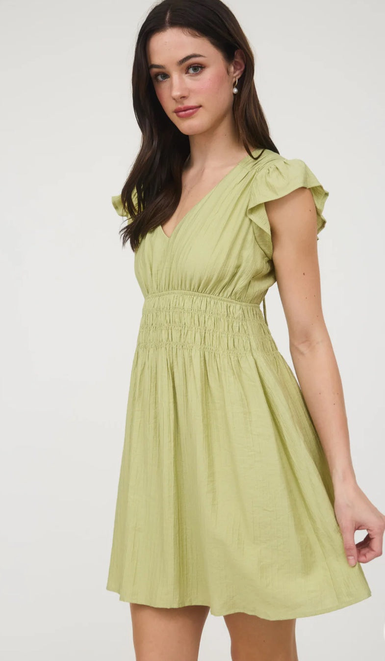 WAVES - VNECK SHIRRED WAIST MINI