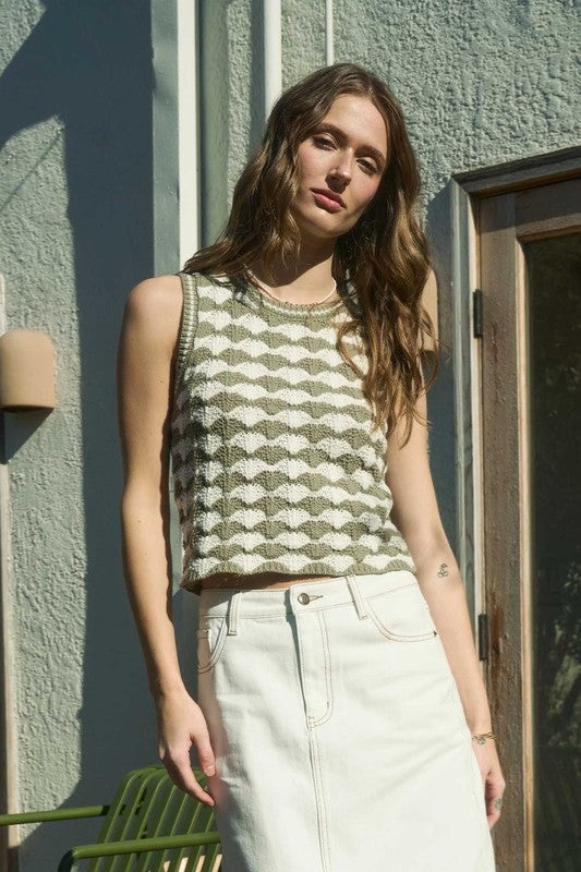 WAVES - SCALLOP KNIT TANK - OLIVE