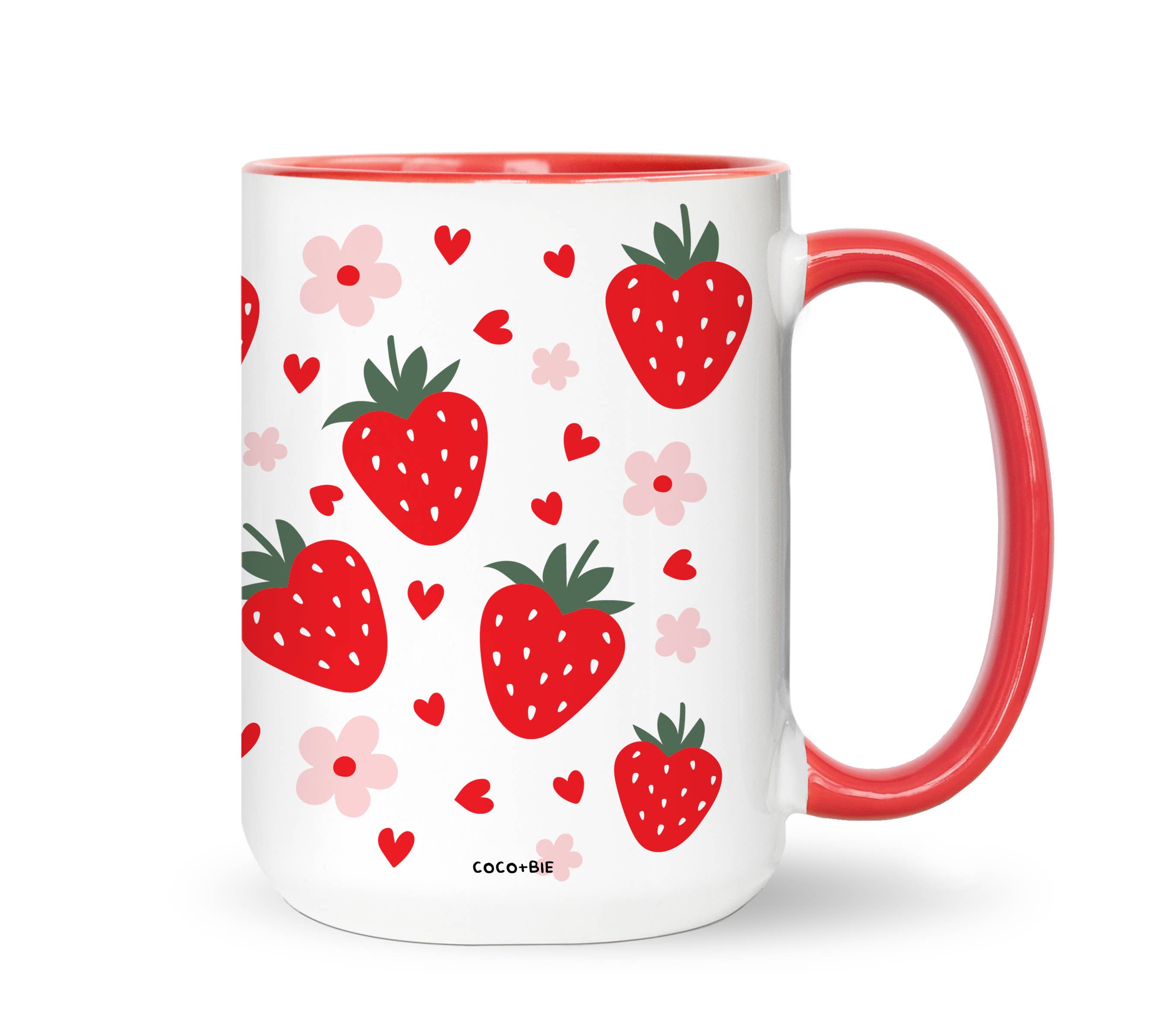 Coco + Bie - Strawberry Flowers Mug - summer mug, fruit, retro, cute mug