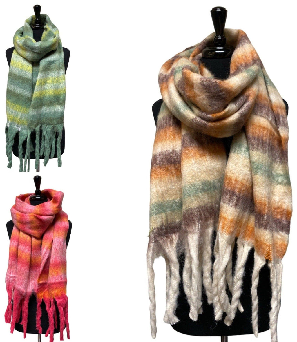 Juniper Wish - Plush Scarf - Bold Statement Multicolor Striped Super Soft Plush Scarf
