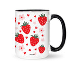 Coco + Bie - Strawberry Flowers Mug - summer mug, fruit, retro, cute mug