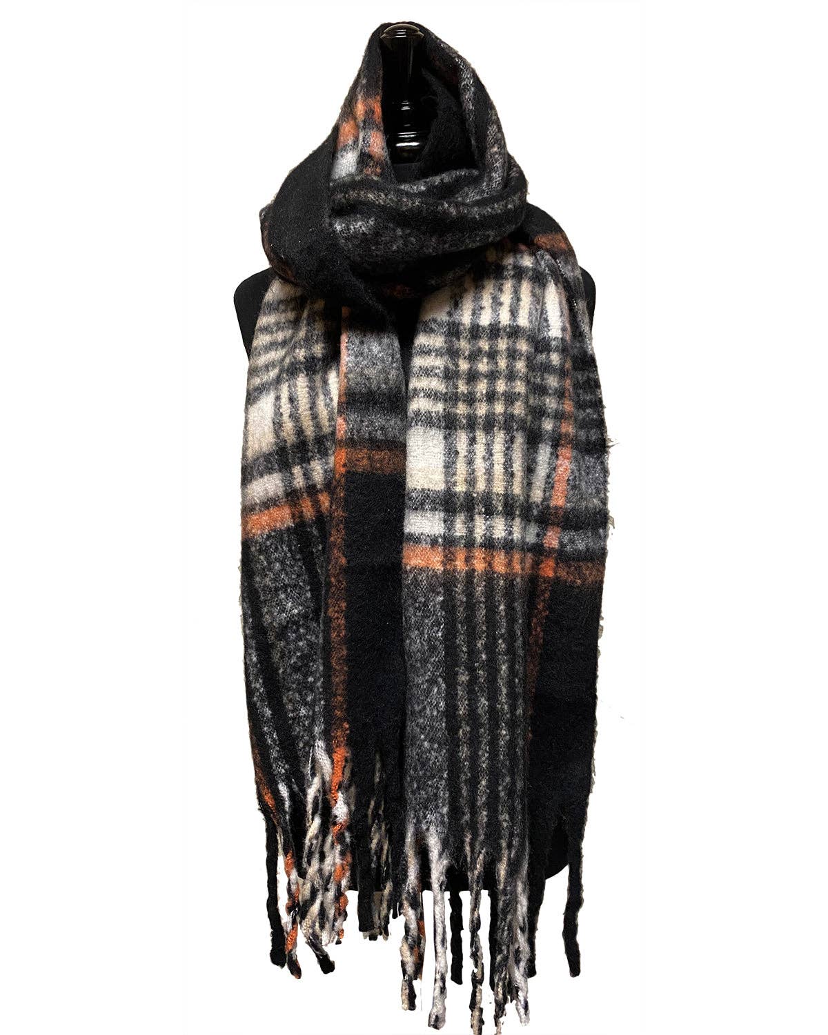 Juniper Wish - Plush Scarf - Black Multicolor Large Plaid Super Plush Winter Scarf