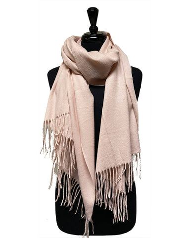 Juniper Wish - Blush Pink Solid Colour Cashmere Blend Soft Fringe Scarf