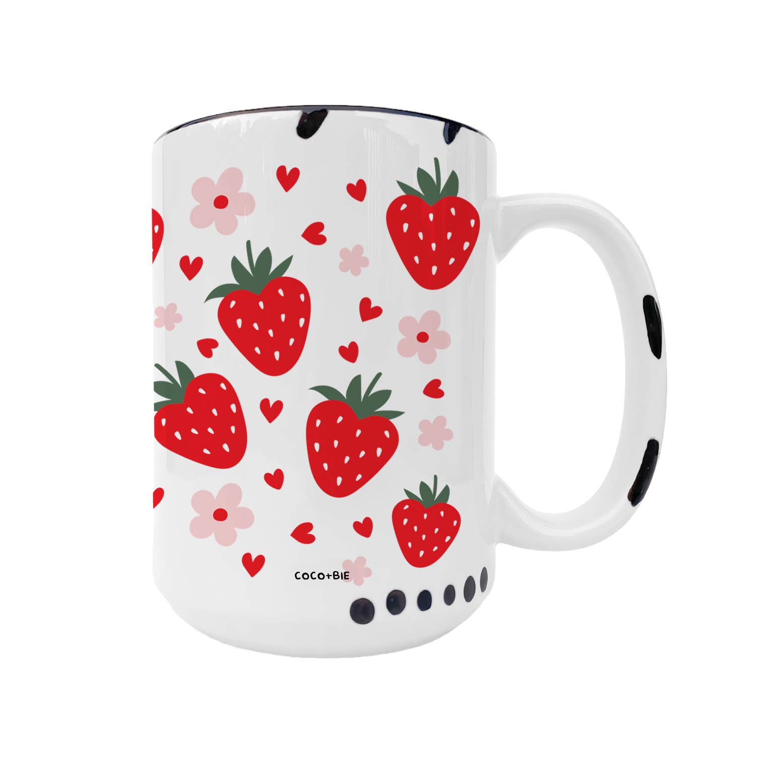 Coco + Bie - Strawberry Flowers Mug - summer mug, fruit, retro, cute mug