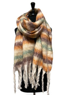 Juniper Wish - Plush Scarf - Bold Statement Multicolor Striped Super Soft Plush Scarf