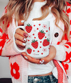 Coco + Bie - Strawberry Flowers Mug - summer mug, fruit, retro, cute mug