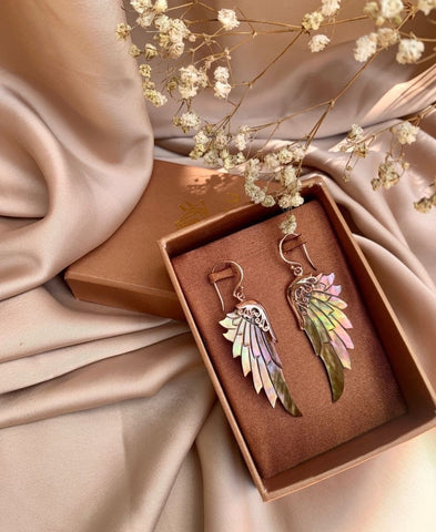 JEMM Designs - Abalone Angel Wing Rainbow Rose Gold Hook Earrings - 1