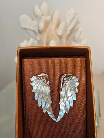 JEMM Designs - Opal Abalone Angel Wing Sterling Silver Clip Earrings - 1