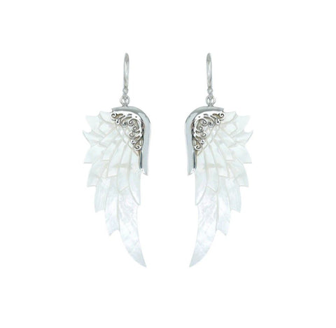 JEMM Designs - Abalone Angel Wing Snow White SS Hook Earrings - 1