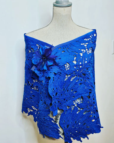JEMM Designs - Royal Blue Leaf Lace Shawl - 1