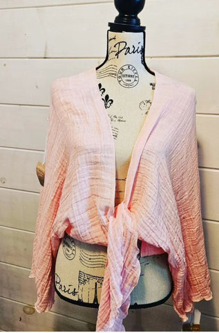JEMM Designs - Pink Cotton Gauze Cropped Kimono - 1